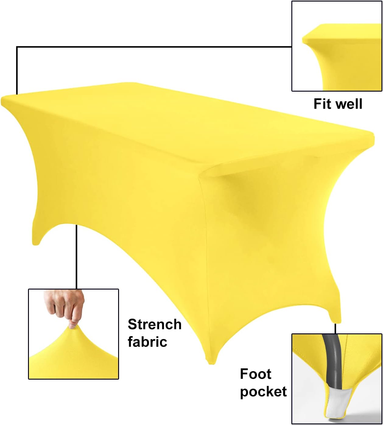 4Pack Spandex Waterproof Table Covers 6ft，Spandex 6ft Waterproof Table Cover for Party,Wedding, Banquet, and Events(Yellow)