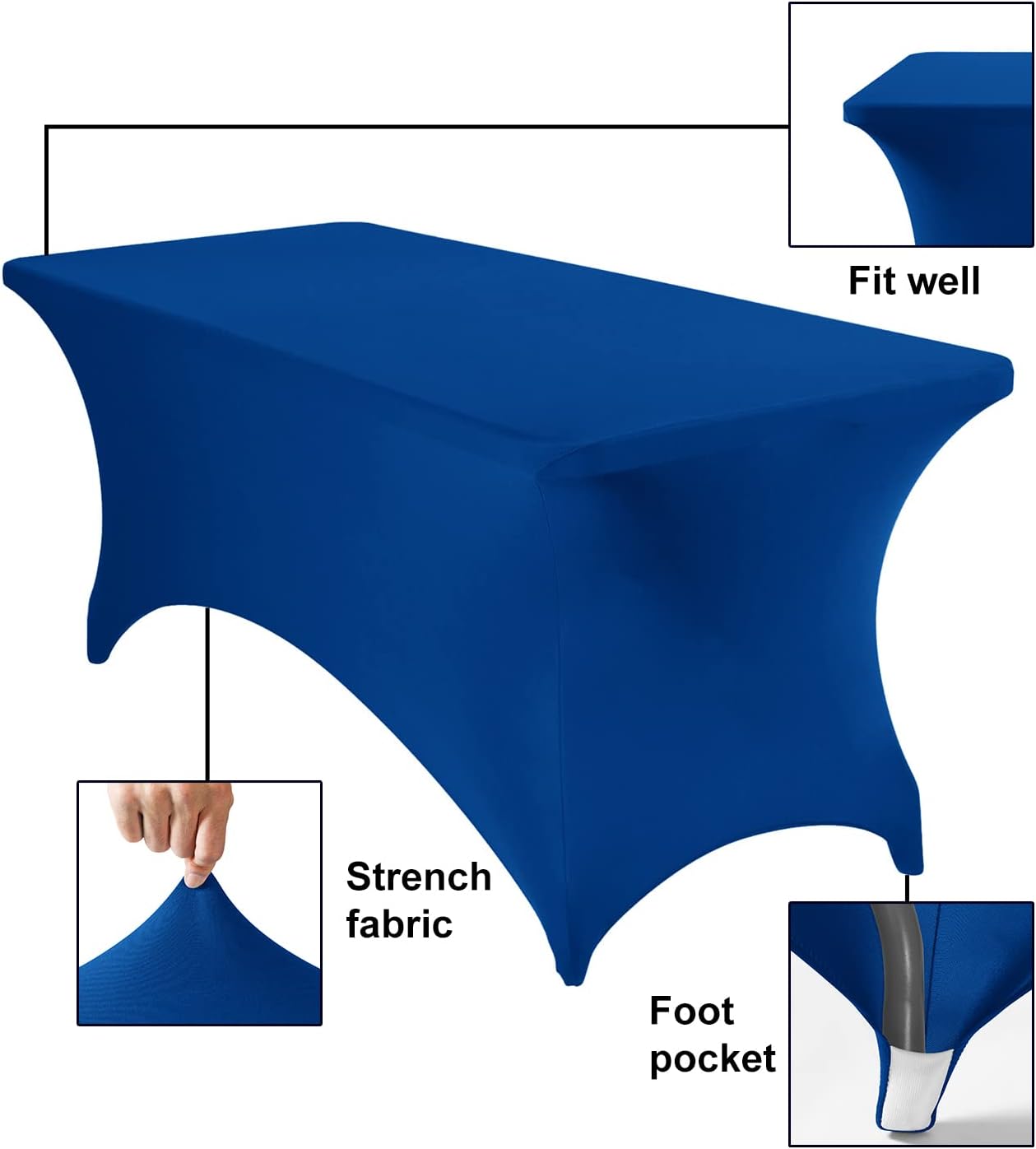 2Pack Spandex Waterproof Table Covers 6ft，Spandex 6ft Waterproof Table Cover for Party,Wedding, Banquet, and Events(Classicbule)