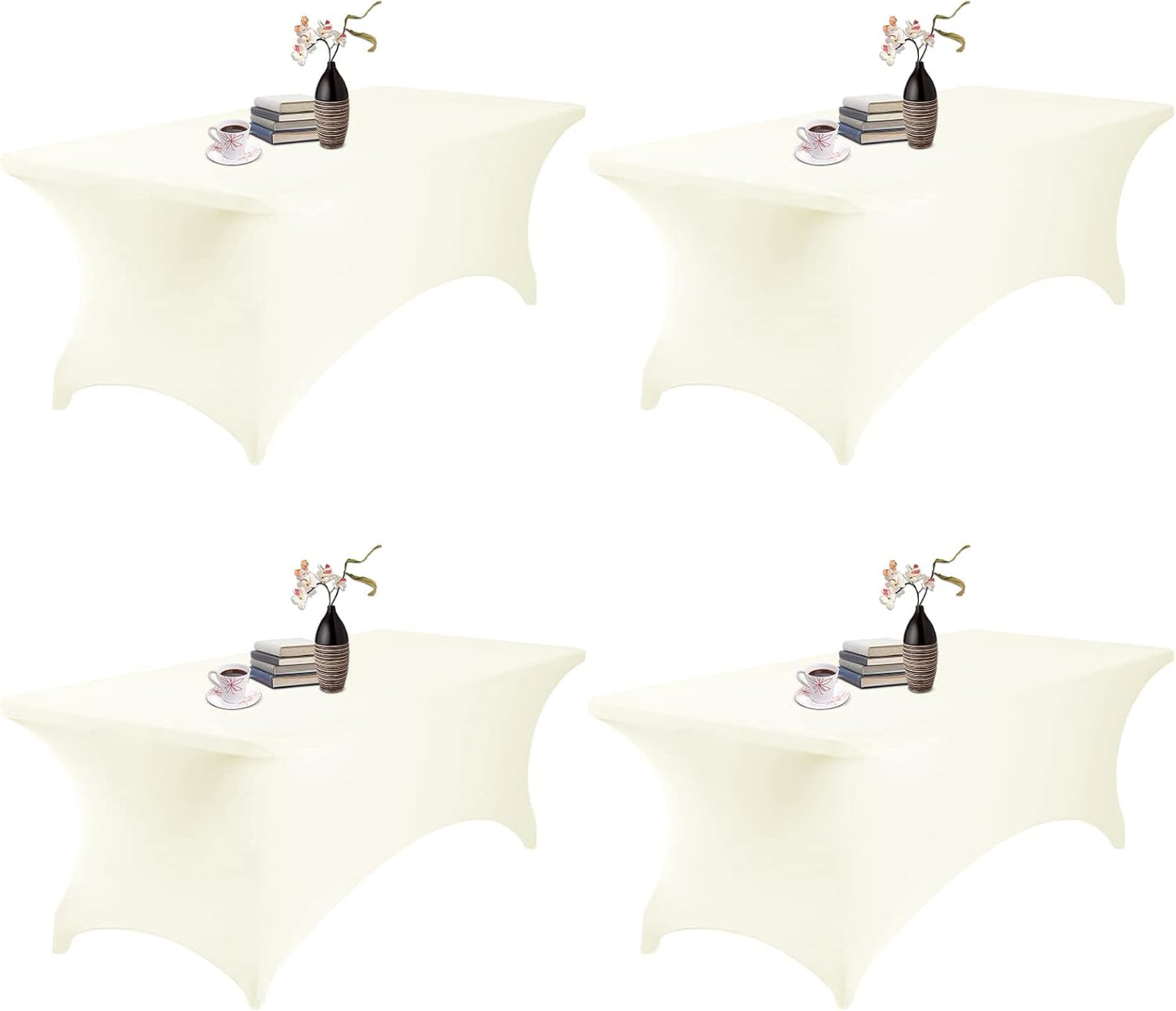 4Pack Spandex Waterproof Table Covers 8ft，Spandex 8ft Waterproof Table Cover for Party,Wedding, Banquet, and Events(Ivory)