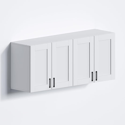 White Laundry Room Cabinets and Storage with 4 Doors and Utility Adjustable Shelf，Gabinetes Para Cocina Cupboard Kitchen Organizers and Storage Pantry Wall Mounted 12.4"D x 47.2"W x 19.7"H