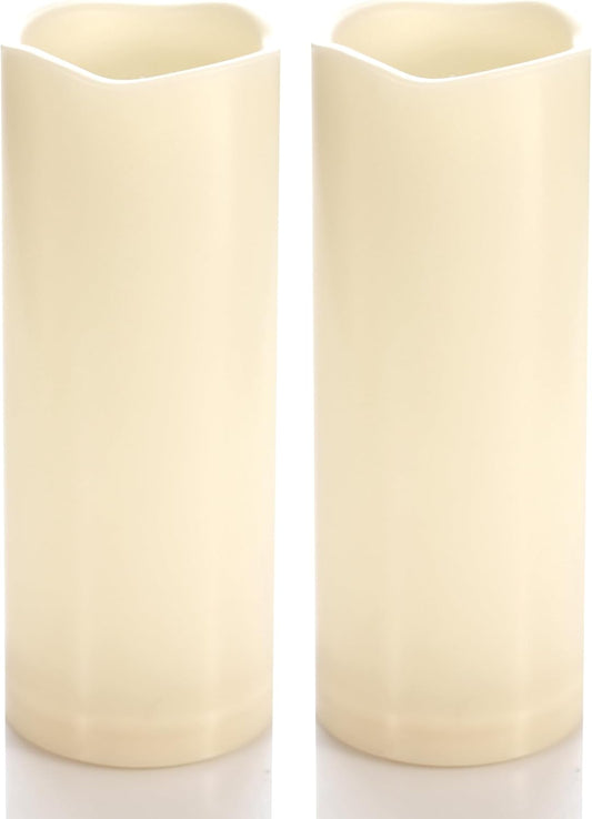 CANDLE CHOICE Waterproof Outdoor Battery Operated Flameless Candles with Timer Flickering Plastic Resin Electric LED Pillar Lights for Lantern Patio Garden Wedding Party Decorations 3x8 Inches 2 Pack