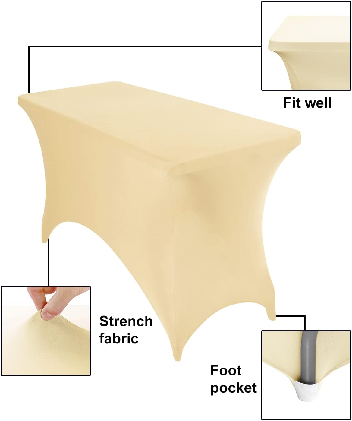 4Pack Spandex Waterproof Table Covers 4ft，Spandex 4ft Waterproof Table Cover for Party,Wedding, Banquet, and Events(Champagne)