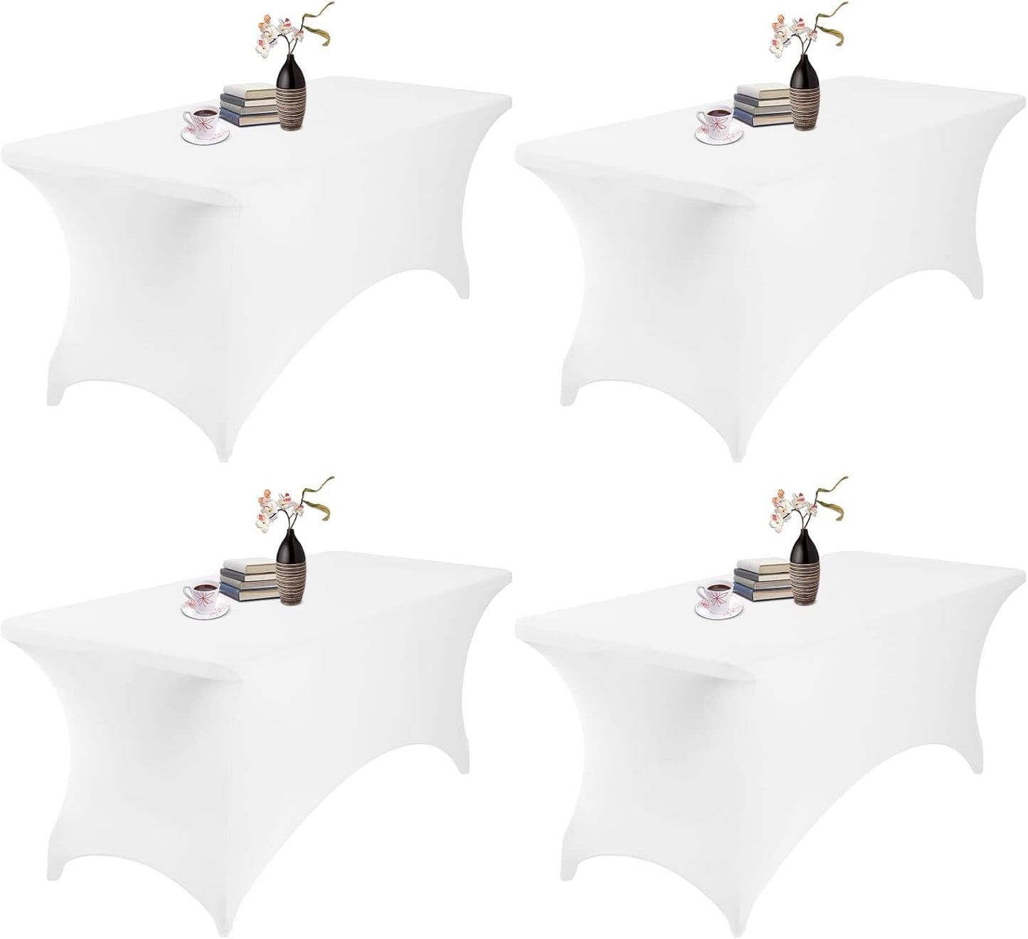 4Pack Spandex Waterproof Table Covers 6ft，Spandex 6ft Waterproof Table Cover for Party,Wedding, Banquet, and Events(White)
