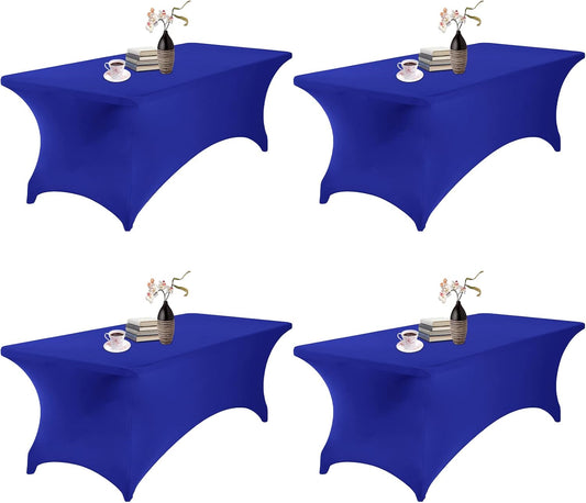 4Pack Spandex Waterproof Table Covers 8ft，Spandex 8ft Waterproof Table Cover for Party,Wedding, Banquet, and Events(Royal Blue)