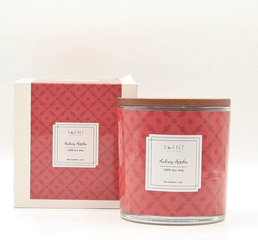 | Highly Scented Candles - Aromatherapy Candles for Home | Aubrey Apple Candle | 12oz Glass Jar | 100% Natural Soy Wax Candles | Burn Time 60-70 Hours