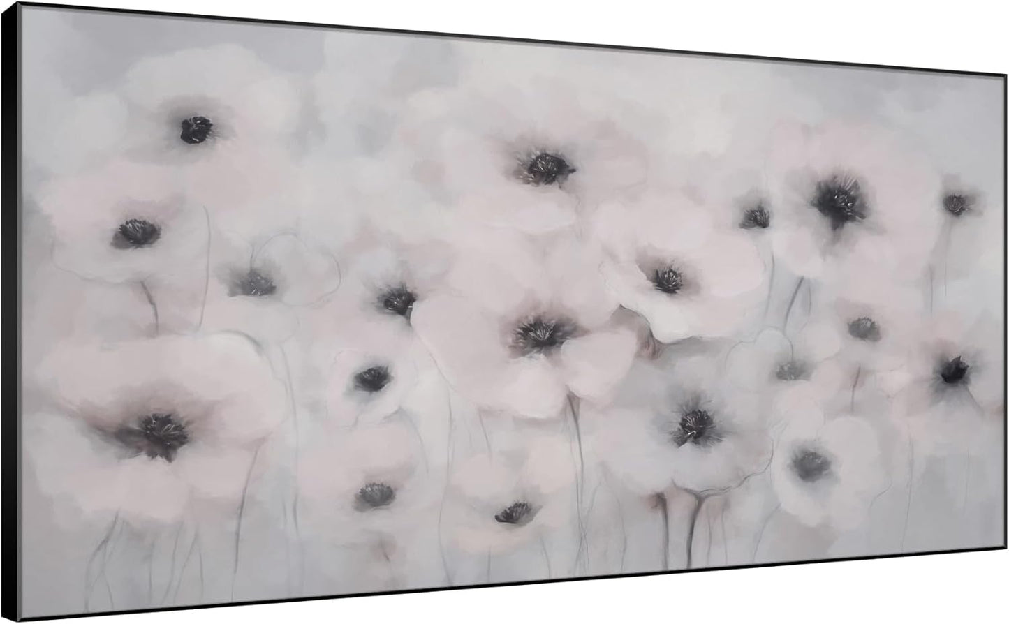 36"x72" Extra Large Framed Wall Art Soft White Poppies Watercolor Floral, Delicate Botanical for Home Living Room Bedroom Decor (Frame Assembly Required)