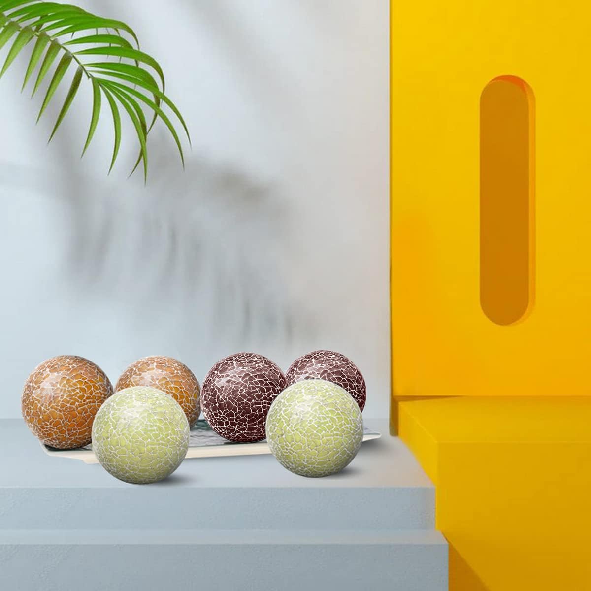 6 PCS 2.5inch Glass Decoration Orbs Set Glass Mosaic Sphere Balls Mix Color Bowls Vases Table Centerpieces Home Living Room Christmas Wedding Party Ornaments