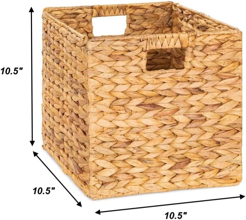 10.5 x 10.5in Wicker Storage Baskets for Shelves, Water Hyacinth Storage Baskets, Woven Baskets for Storage, Wicker Storage Basket for Bedroom, Living Room (6 Packs 10.5x10.5in)