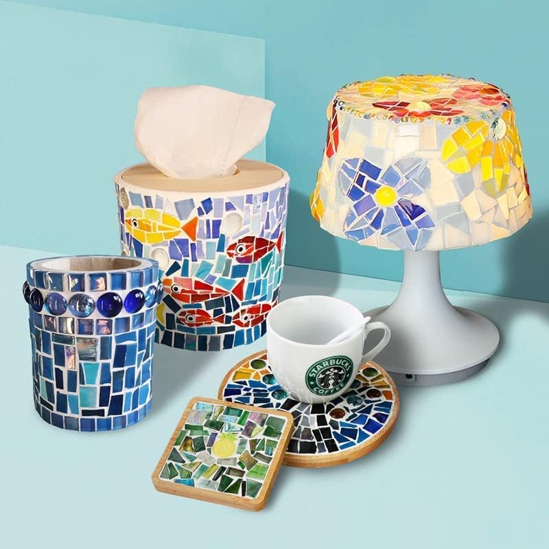 1.1 LB Irregular Crystal Mosaic Tiles,Small Particle Color Decal Crystal Glass Tile DIY Hobbies Children Handmade Crystal Craft for DIY Handmade Decorative Materials (Blue Series)