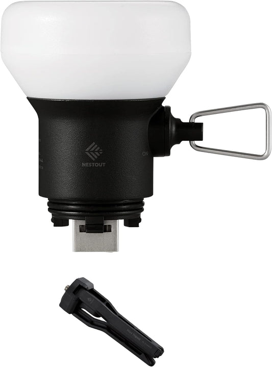 ELECOM NESTOUT Outdoor Camping LED Lantern w/ Mini Tripod, Dimmable USB Powered Soft LED Light, IP44 Water Dust Resistant, 10-350 Lumen, Portable Lamp for NESTOUT Power Bank, Black (LAMP-1)