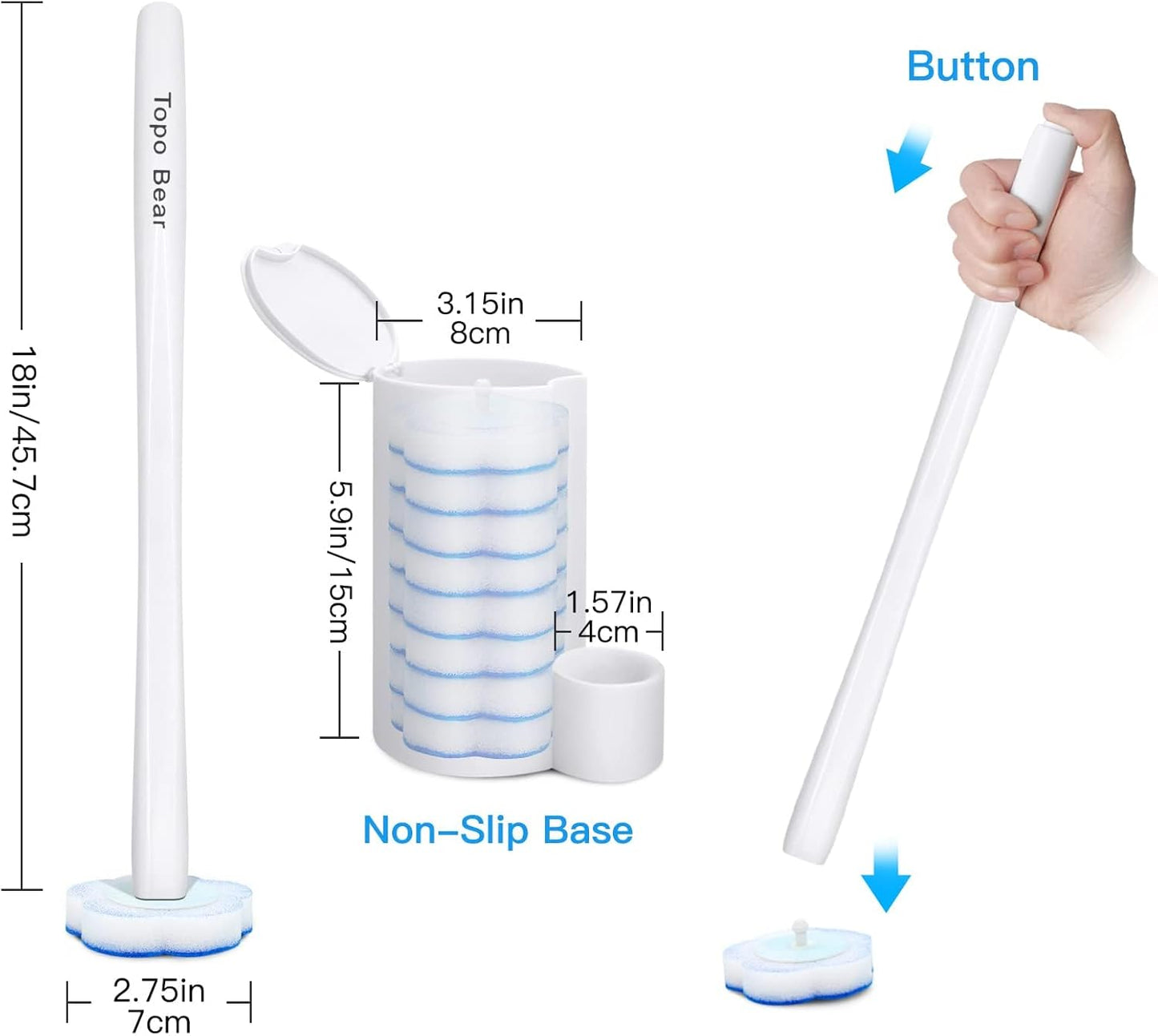 Disposable Toilet Brush Holder Set Toilet Wand (Pack of 2) Toilet Cleaner Scrubber with 24 Refills