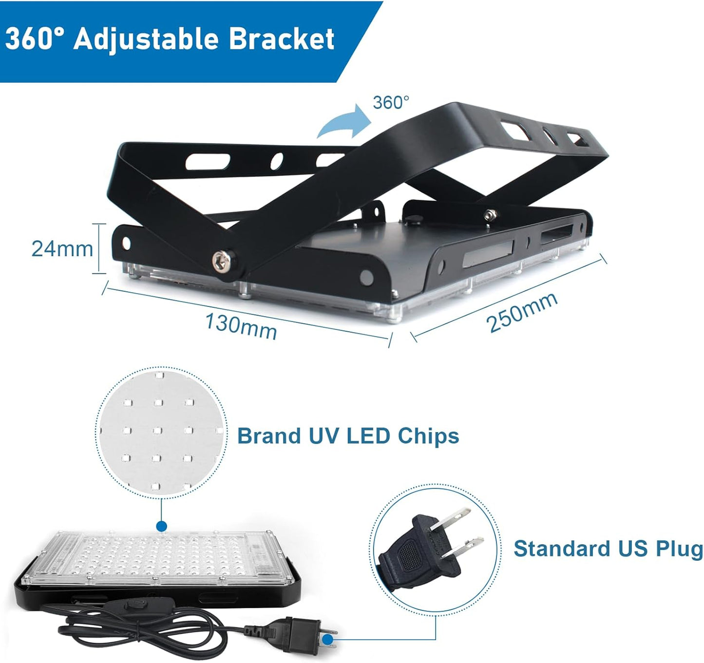 2 Pack 100W UV Black Light, IP65 Waterproof, Glow Party Light, Stage Lighting, Halloween, Body Paint, Fluorescent Poster, Neon Glow