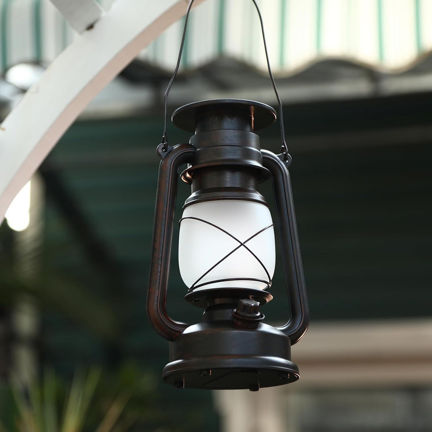 2 Pack Solar Hanging Lantern Outdoor, Solar Powered, Auto On/Off Waterproof LED Flame Umbrella Vintage Lights for Garden, Patio, Yard, Flickering Flameless Candle Mission Lights for Table, Party