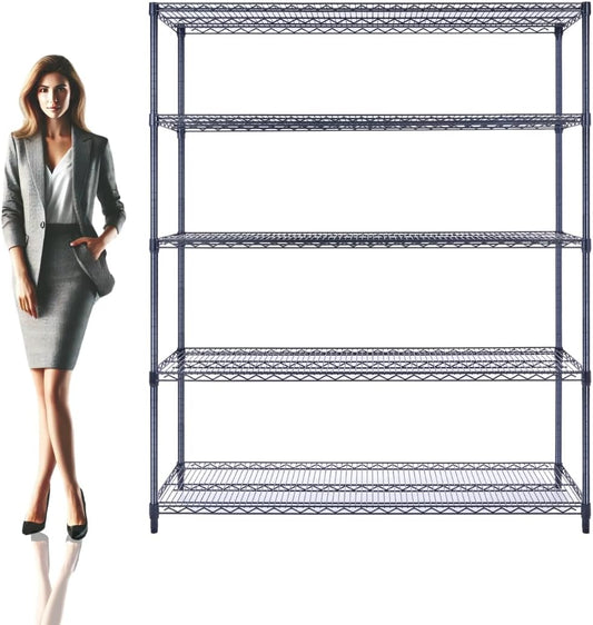 60"x18"x72" Black 5-Tier Premium Wire Shelving NSF 4000 LBS MAX Capacity Heavy Duty Steel Storage Rack for Warehouses, Garages, Hospitals, Commercial Spaces, & Schools w/Premium Wheels