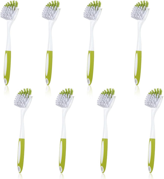 8 Pcs Dish Brush with Handle Kitchen Scrub Brush Pot and Pan Cleaning Brush Dish Scrubber with Stiff PET Bristles for Cookware Sink Washing Household, Green, 11 x 3.1 x 0.98 Inch