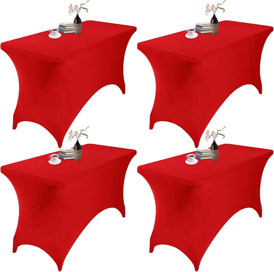 4Pack Spandex Waterproof Table Covers 4ft，Spandex 4ft Waterproof Table Cover for Party,Wedding, Banquet, and Events(Red)