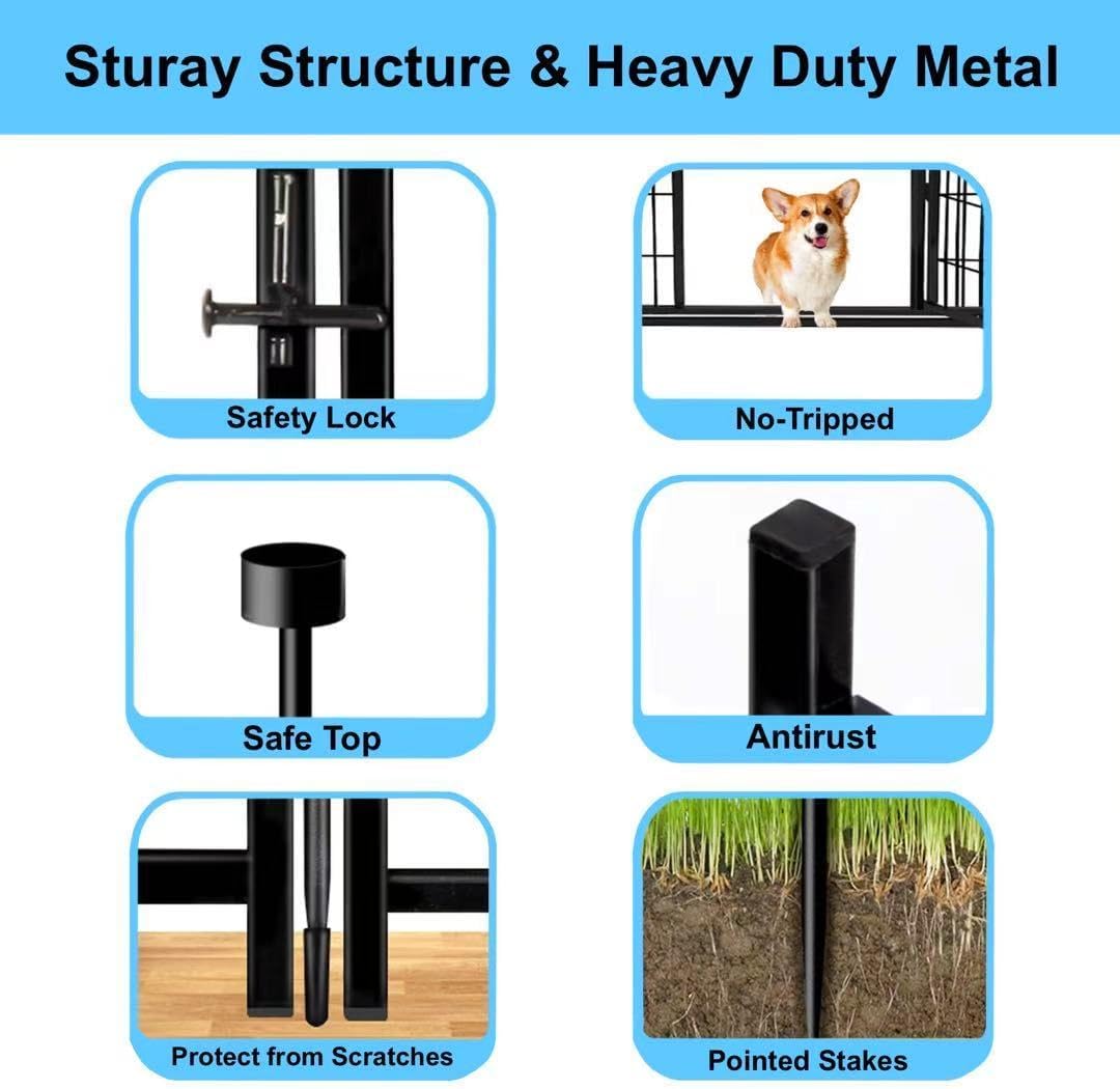 10 Panels Dog Fence Outdoor for Yard, 56 in(H) X22.1 Ft(L) Gate 17.7 Inches Wide with Low Sills, Tall Garden Fence with Gate,Heavy Duty Temporary Fencing for Dogs
