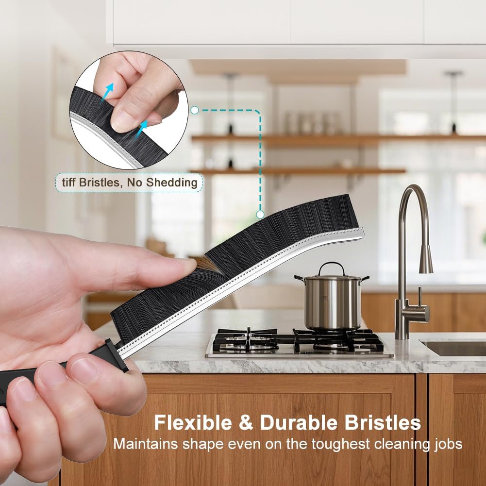 [7-Pack] Hard Bristle Crevice Cleaning Brush - Grout & Gap Crevice Brush for Window Tracks, Bathroom Corners, Kitchen Sink -Ergonomic Curved Handle Protects Hands, Cleaning Products Essential