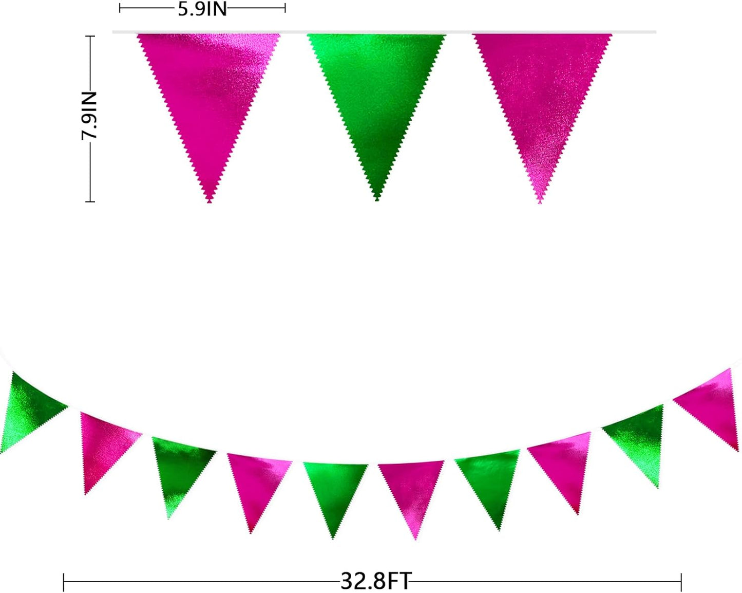 Pink and Green Party Decorations Metallic Hot Pink Light Green Fabric Triangle Pennant Banner Flag Bunting Garland for Witches Theme Birthday Wedding Baby Shower Engagement Bachelorette Party Supplies
