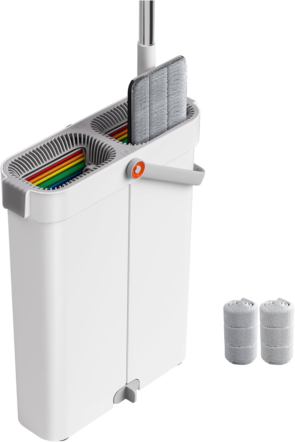 Mop and Bucket with Wringer Set for Home, Flat Mop and Bucket System, Mops for Floor Cleaning and Wall Cleaner, with 2 Reusable Microfiber Mop Pads