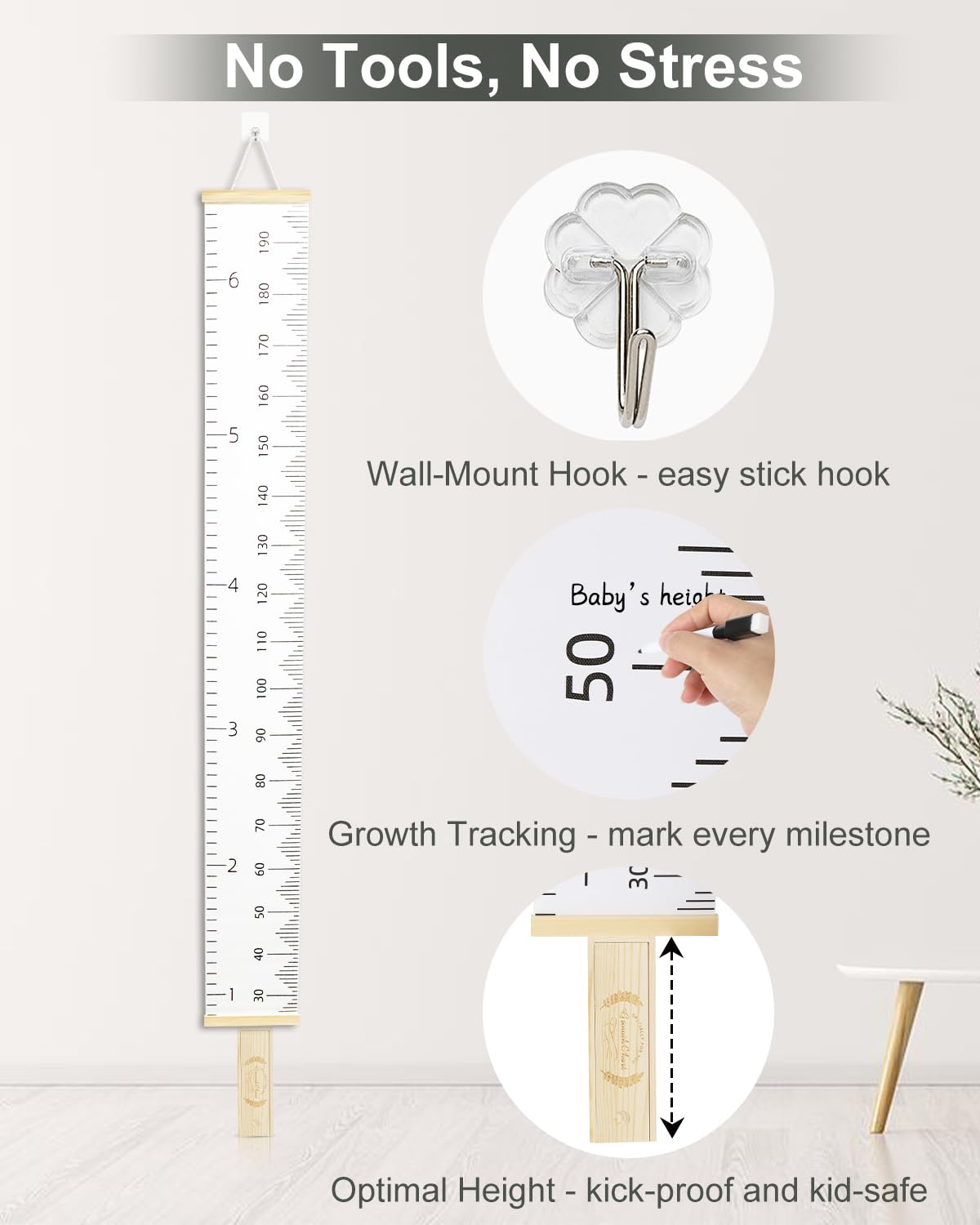 6.5FT Growth Chart for Kids with Wooden Keepsake Box - Children Height Measurement Kit Includes Marker Pen & Wall Hook, Height Tracker Ruler Baby Essentials, Nursery Room Decor Gift for Baby to Teen