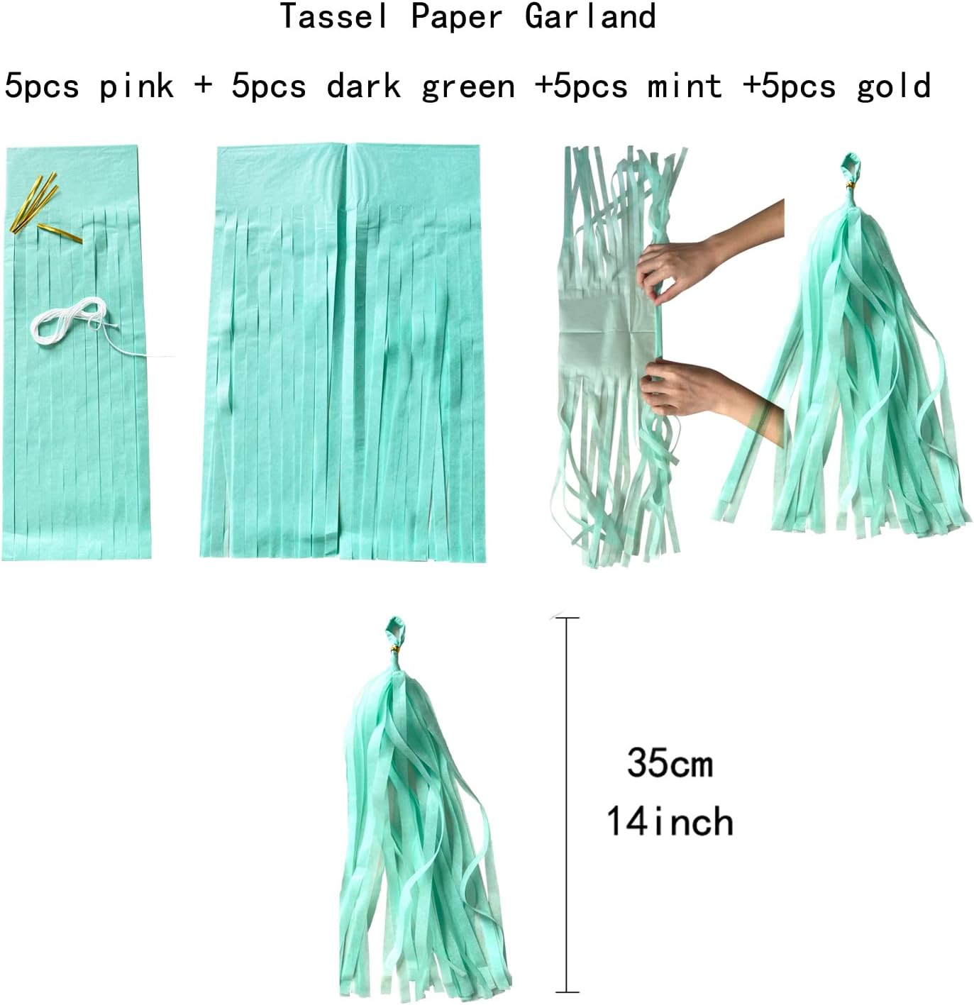 Sage-Green Pink-Gold Party-Decorations Tassel Garland - 20pcs Bachelorette Engagement Baby Bridal Shower Tassels Streamers Rustic Wedding Jungle Birthday Party Spring Decor Panduola