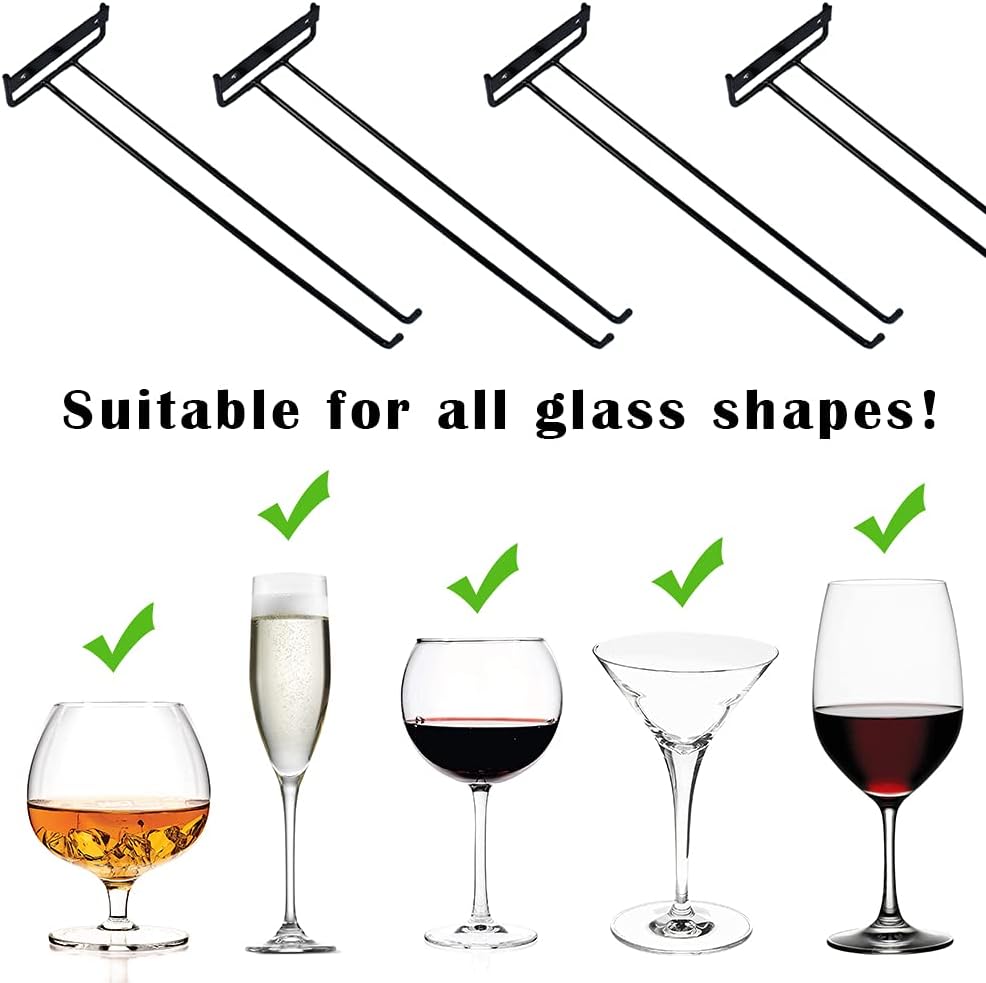 4 Packs 12 Inch Wine Glass Racks Cup Wall Mounted Stemware Hanging Wine Glasses Holder Under Cabinet Wire Wine Decor Racks