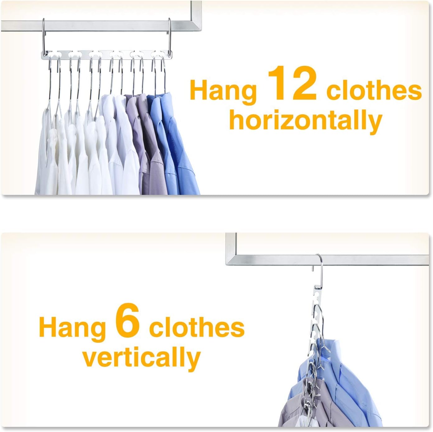 HOUSE DAY 10.5 Inch Closet Space Saving Wardrobe Clothing Magic Hangers Oragnizer Heavy Chrome Hangers, Updated Hook Design Pack of 8