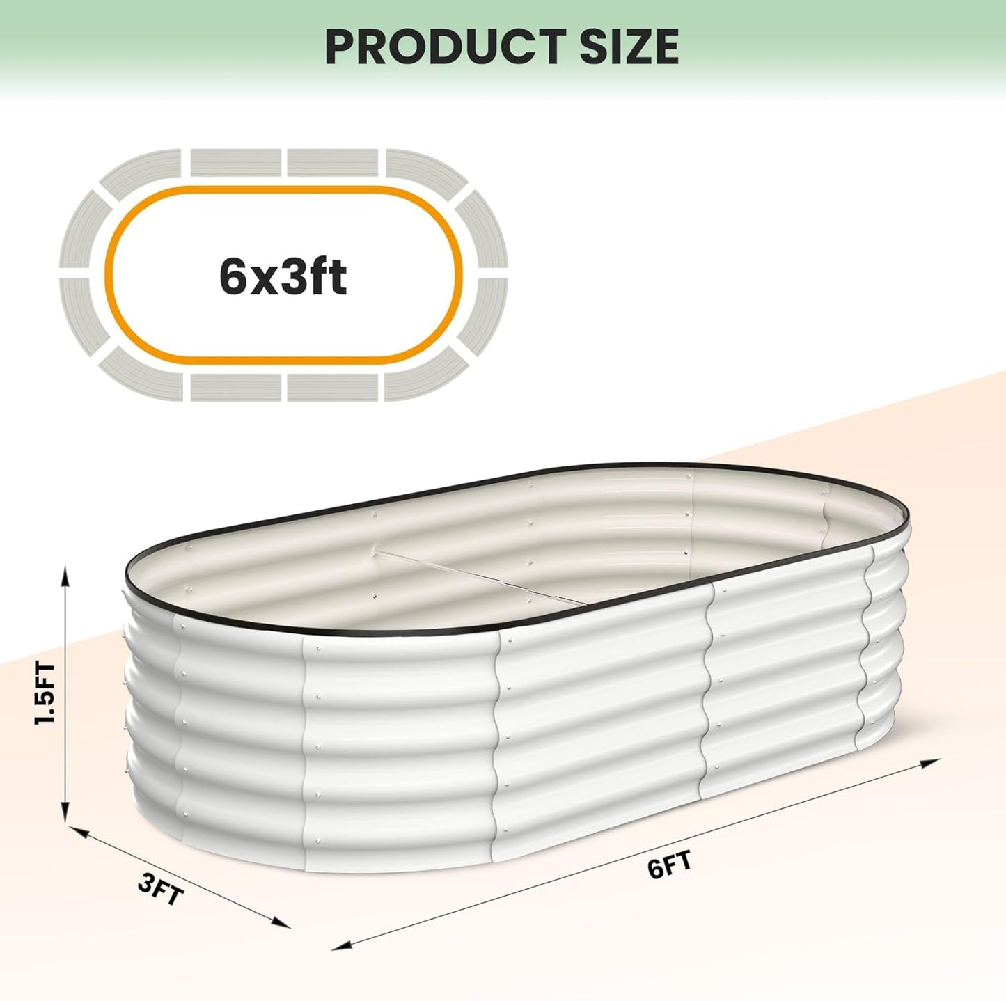 2 Pcs 6x3x1.5ft Oval Raised Garden Bed, Galvanized Raised Beds,Open-Ended Base Metal Raised Planter Beds,Garden Bed Outdoor,Planter Raised Boxes for Vegetables, Flowers,Tool-Free Asse,White