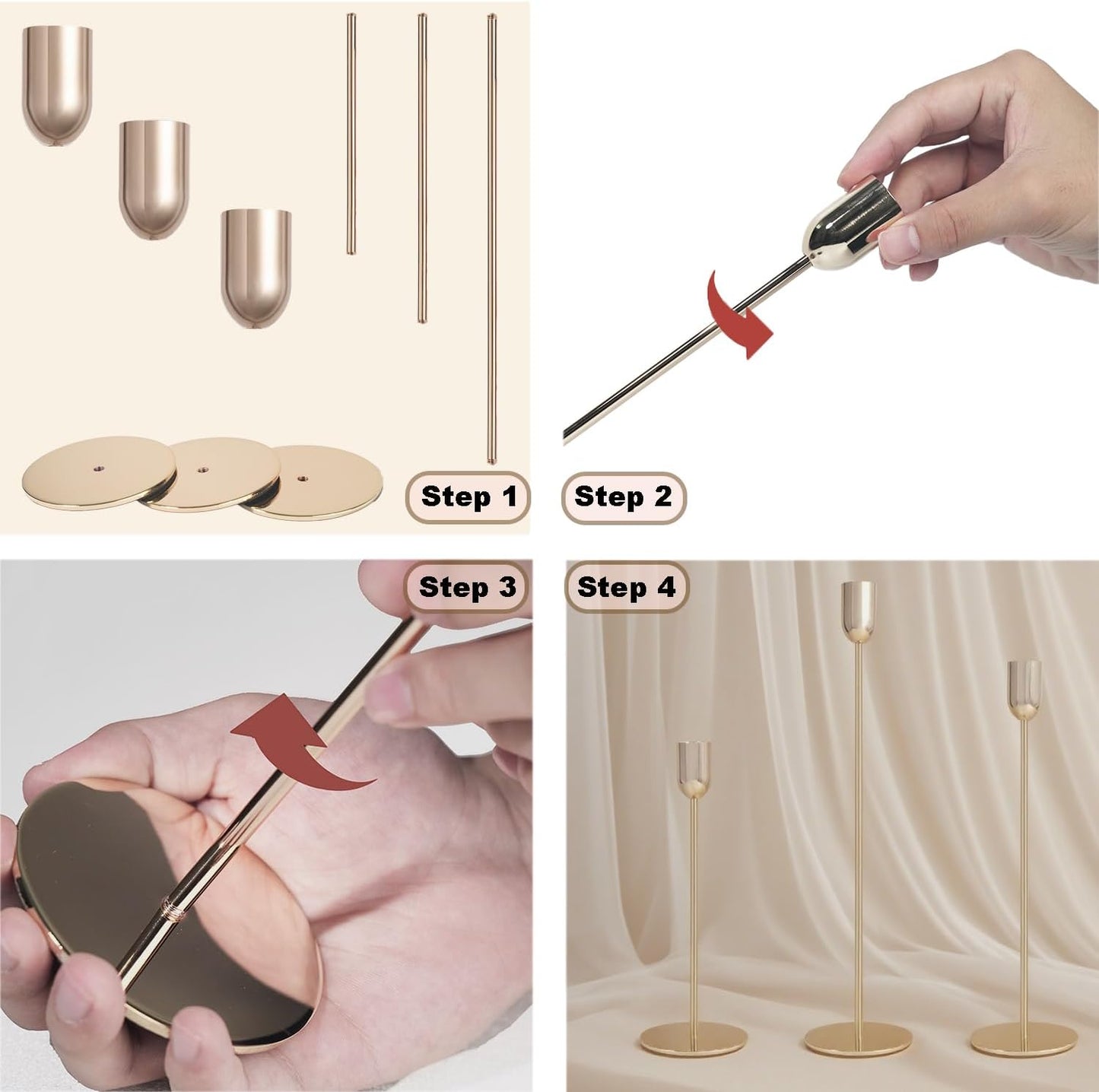 18 PCE Glod Candle Holders Set, Vintage Taper & Pillar Candle Sticks for Wedding, Dining Table, Fireplace Mantel, Elegant Home Decor, Housewarming Gift, Festive Centerpiece