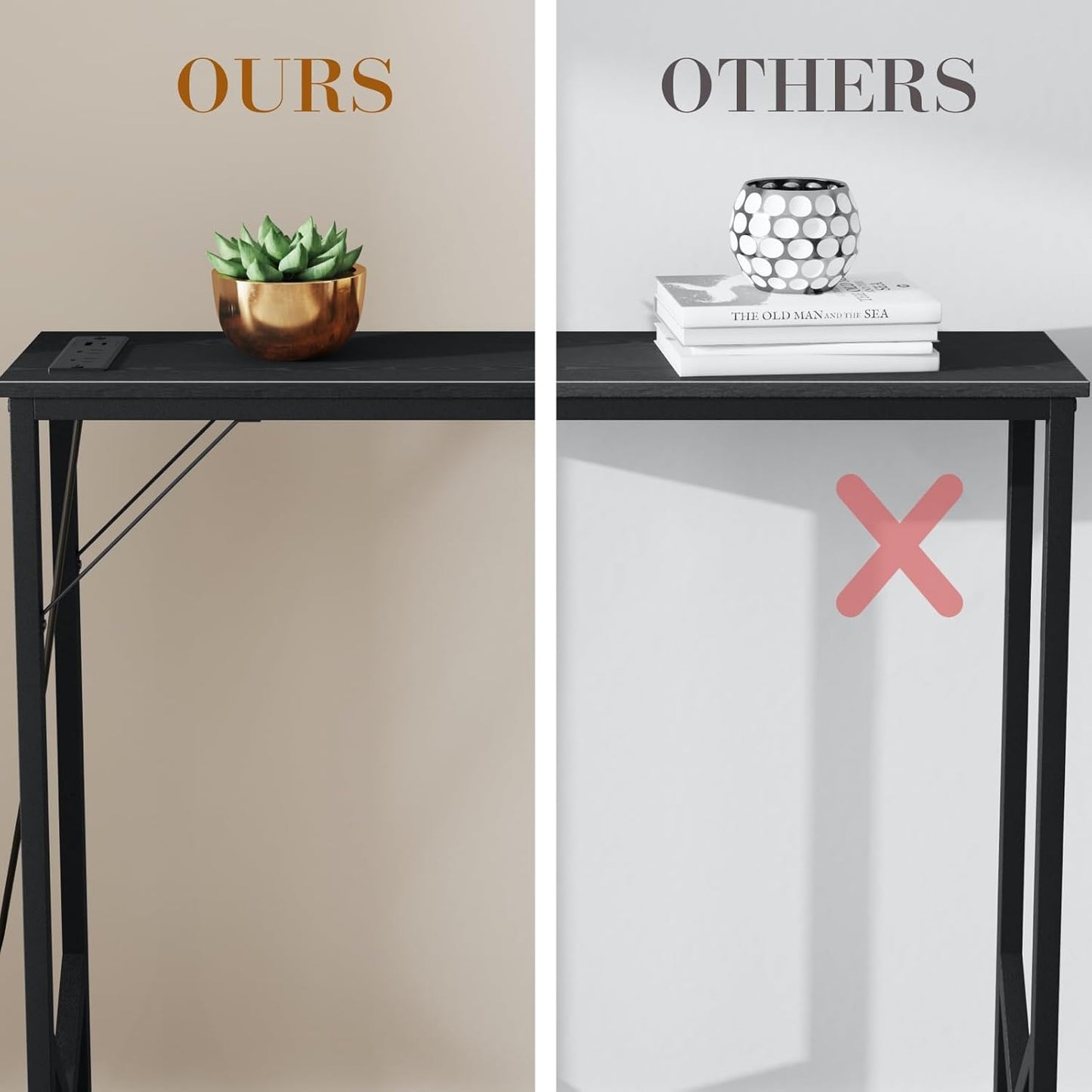 63'' Console Table, Skinny Entryway Table with Fast-Charging Station, Narrow Long Sofa Table, Behind Slim Couch Table for Entrance, Hallway, Living Room Decor ST-BK160-1