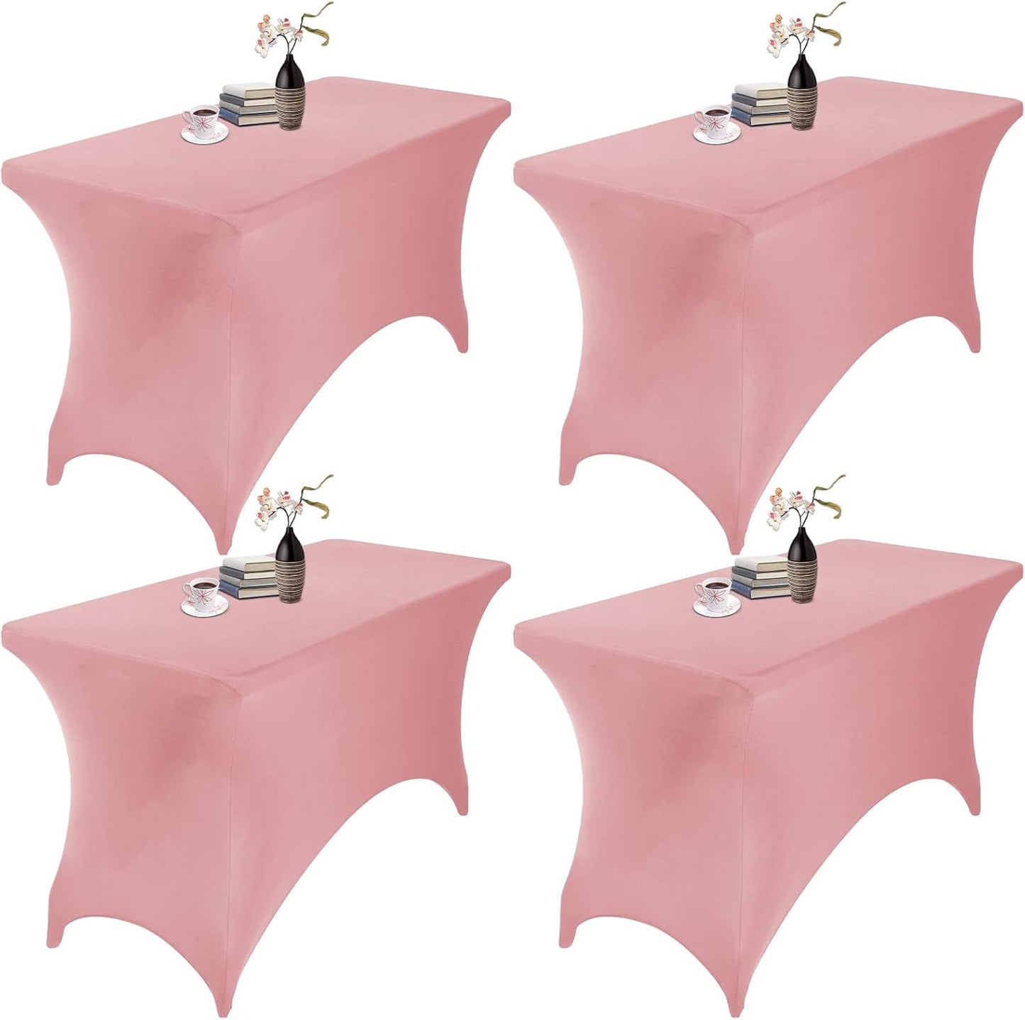 4Pack Spandex Waterproof Table Covers 4ft，Spandex 4ft Waterproof Table Cover for Party,Wedding, Banquet, and Events(Dusty Pink)