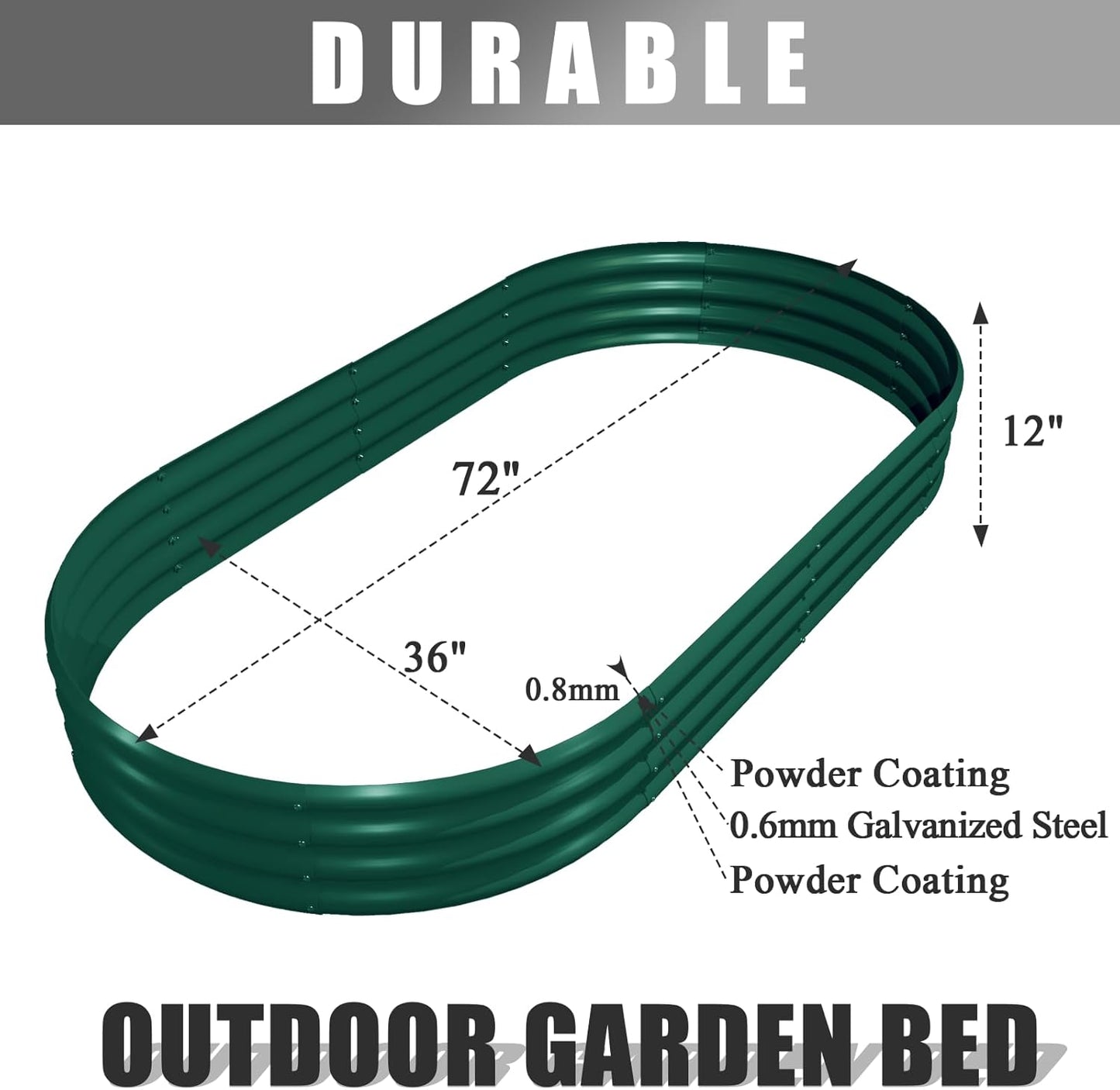 2 Pack 6x3x1FT Galvanized Raised Garden Bed Kit Oval Metal Ground Planter Box Outdoor Bottomless Planter Raised Beds for Vegetables Flowers Herbs Fruits, Green