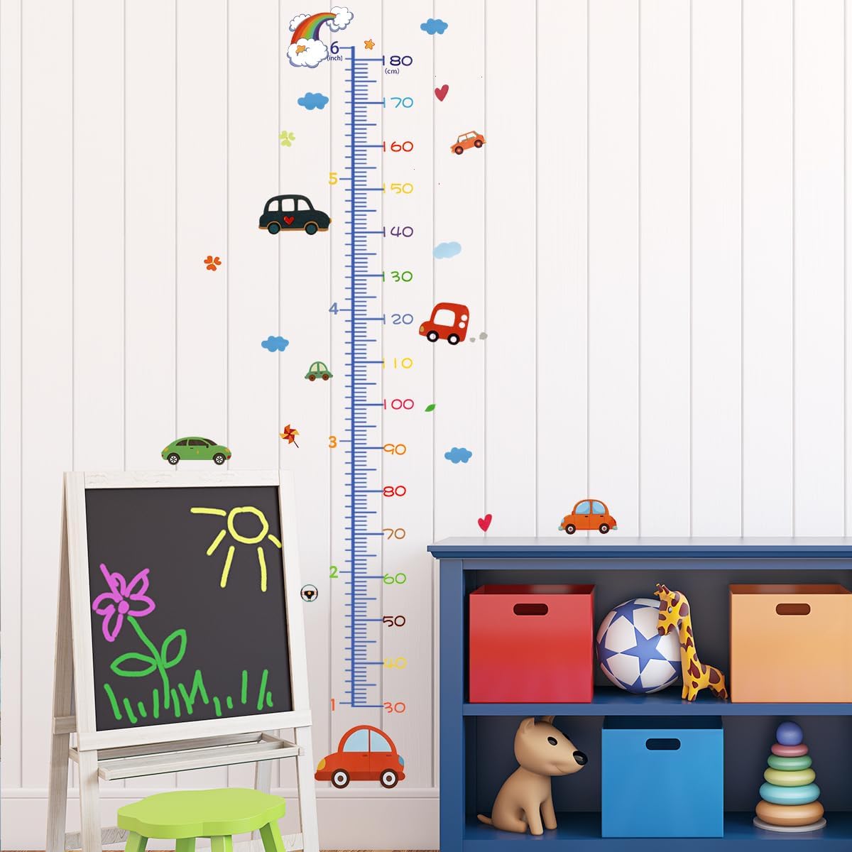 Cartoon Car Self-adheve Vinyl Nursery Wall Decal Baby Growth Chart Sticker for Bedroom Play Room