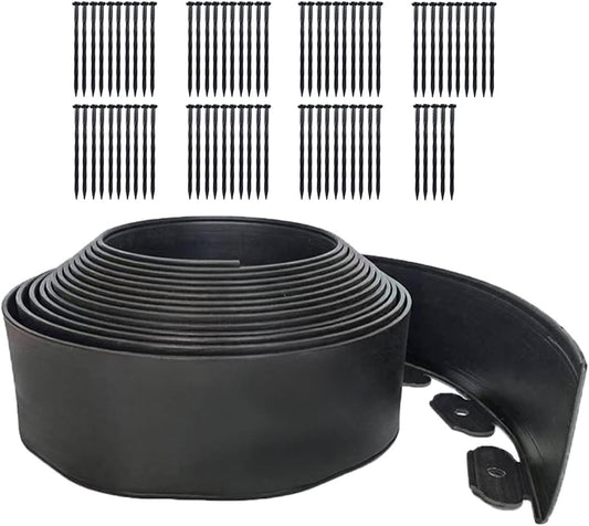 49FT Landscape Edging, 4 in Tall Garden Edging Borders with 75 Spikes,Flexible No Dig Lawn Edging Plastic Borders for Garden, Flower Beds, Pavement-Black