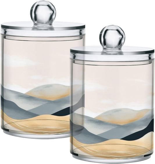 2 Pack Qtip Holder Organizer Dispenser Marble Mountain Bathroom Storage Canister Cotton Ball Holder Container for Cotton Pads/Swabs/Floss