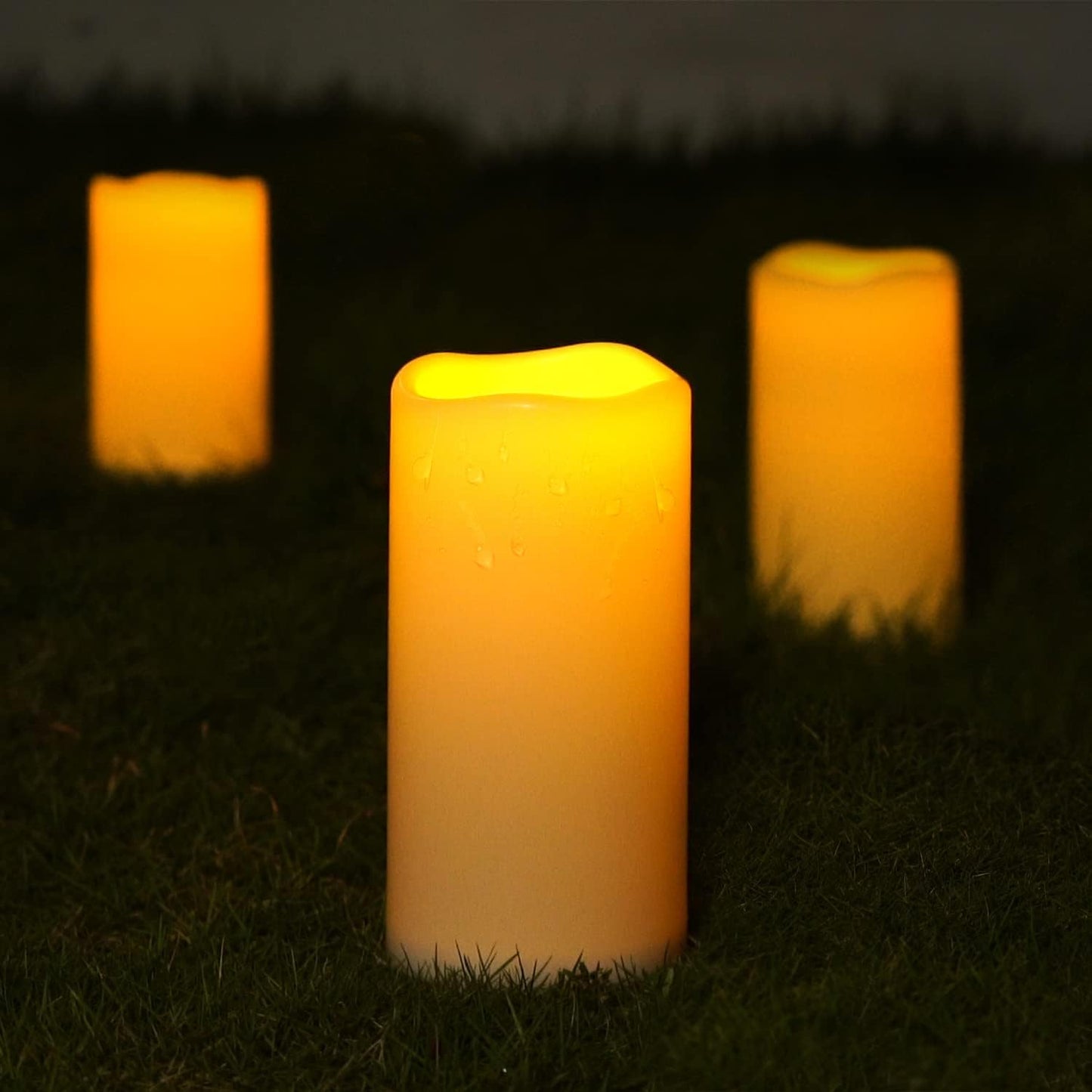 5plots 4" x 8" Single Waterproof Outdoor Flameless Candles, Battery Operated Flickering LED Pillar Candles with Remote and Timers for Indoor Outdoor Lanterns, Long Lasting, Large