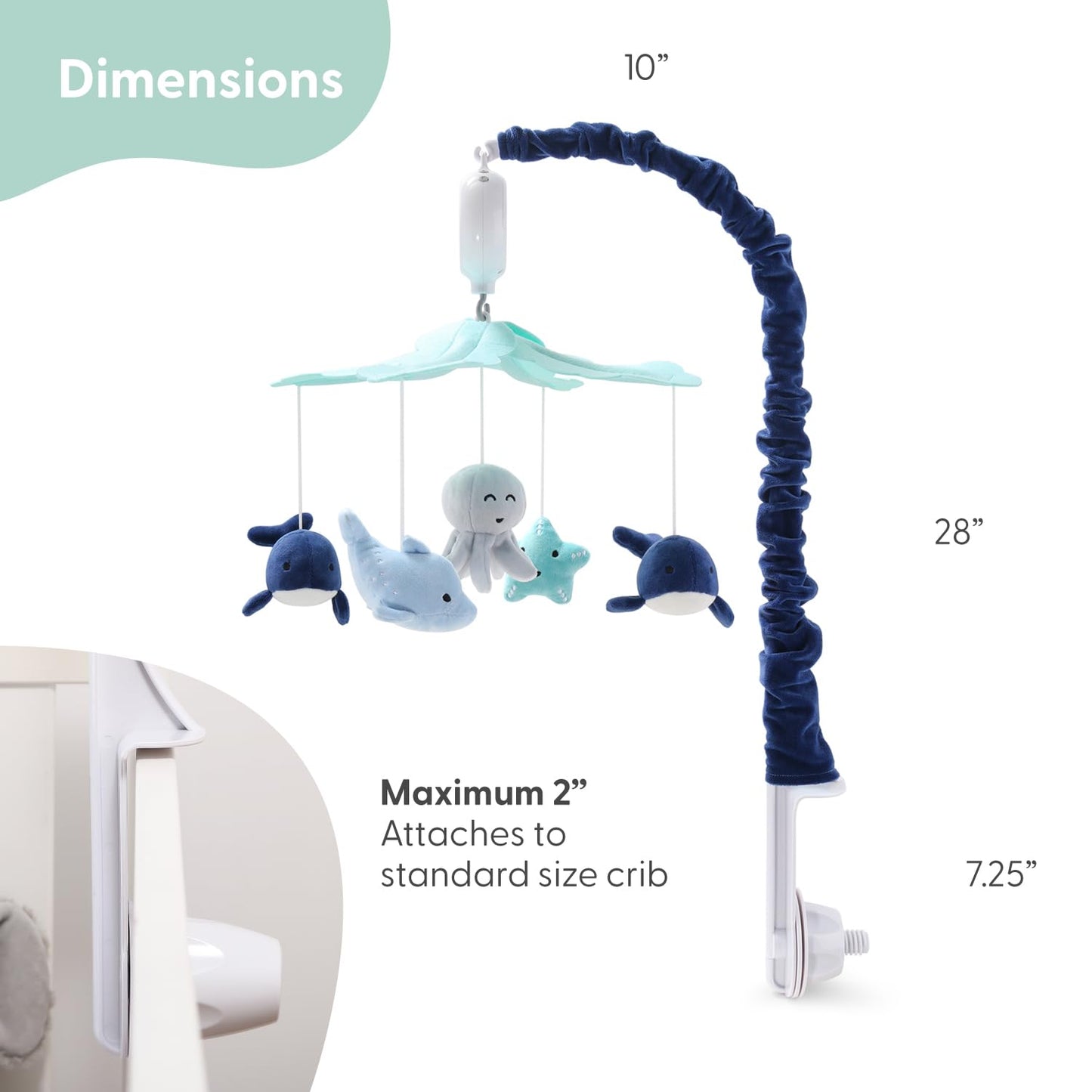 The Peanutshell Crib Mobile for Boys or Girls - Light and Dark Blue Musical Baby Crib Mobile with 12 Lullabies, Ocean Baby Nautical Nursery Decor