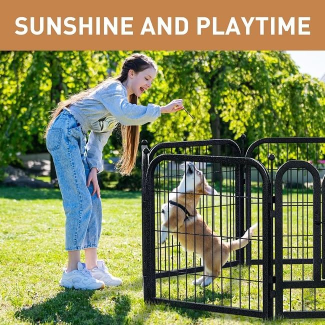 Metal Dog Playpen, 45" Inch Height 32 Panels, Ideal Dog Fence for Large/Medium/Small Dogs Indoor & Outdoor Bliss, Perfect Dog Pen for Camping, Yard and RV | Black-Silver