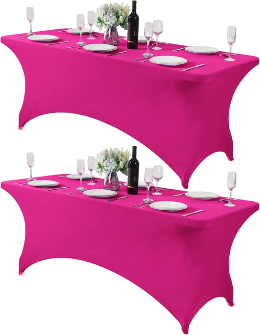 2Pack Spandex Table Cover for 6Ft or 4fT or 8ft Table Universal Fitted Stretch Tablecloth for Party, Banquet, Wedding and Events-Fuchsia