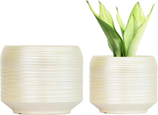 8 Inch + 6 Inch Ceramic Plant Pots Indoor with Drainage – Flower Pot Set, Decorative Indoor Planters for House Plants and Garden Use