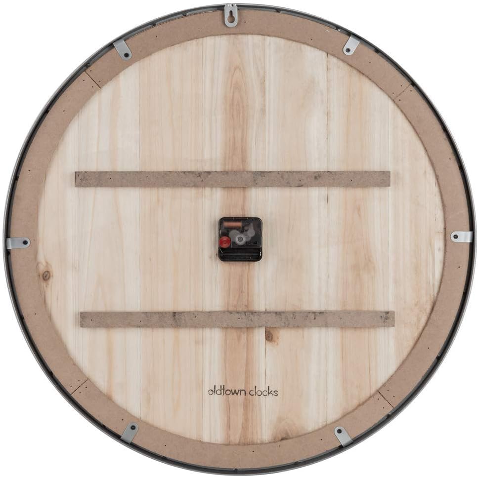 Oldtown Farmhouse Metal & Solid Wood Noiseless Wall Clock (Dark Brown, 36-inch)