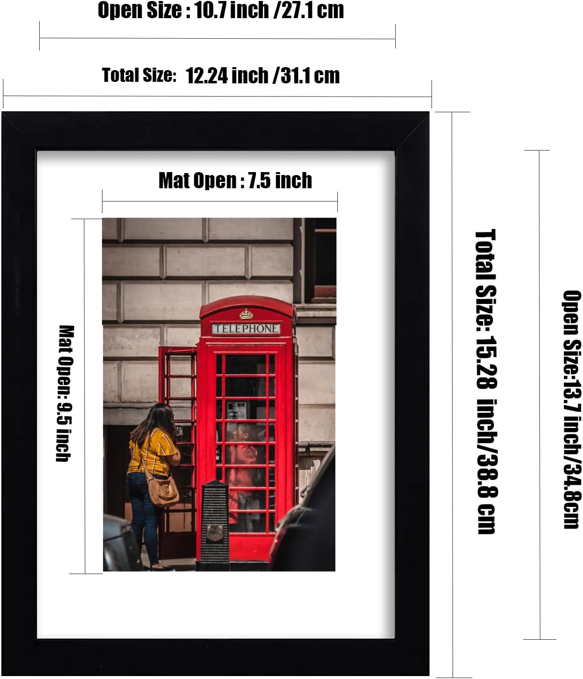 11x14 Picture Frame Set of 6, Display Pictures 8x10 with Mat or 11x14 Without Mat for Wall Mounting,Black