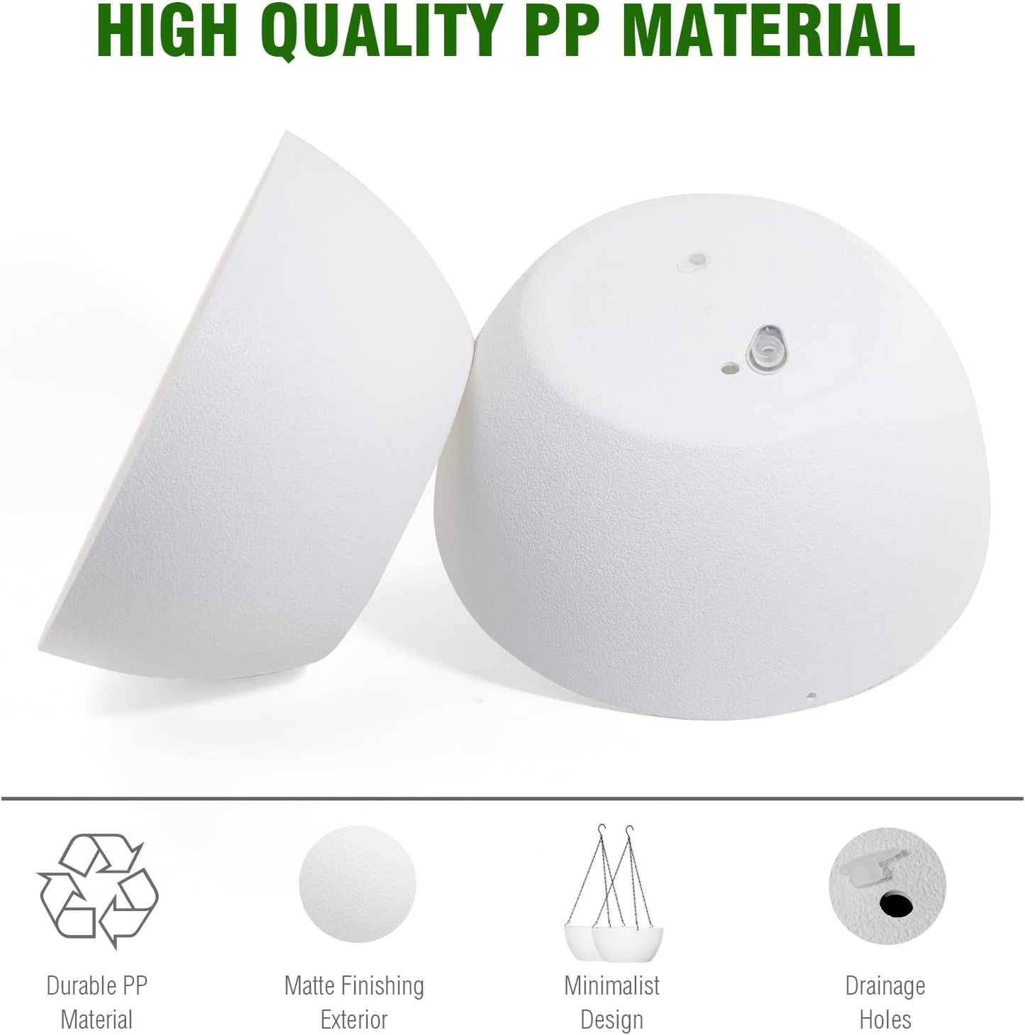 10 inch Hanging Planters for Outdoor Indoor Plants with Drainage Holes and Chain, 2 Pack Round Hanging Flower Plant Pots for Garden Home Porch Decor, White