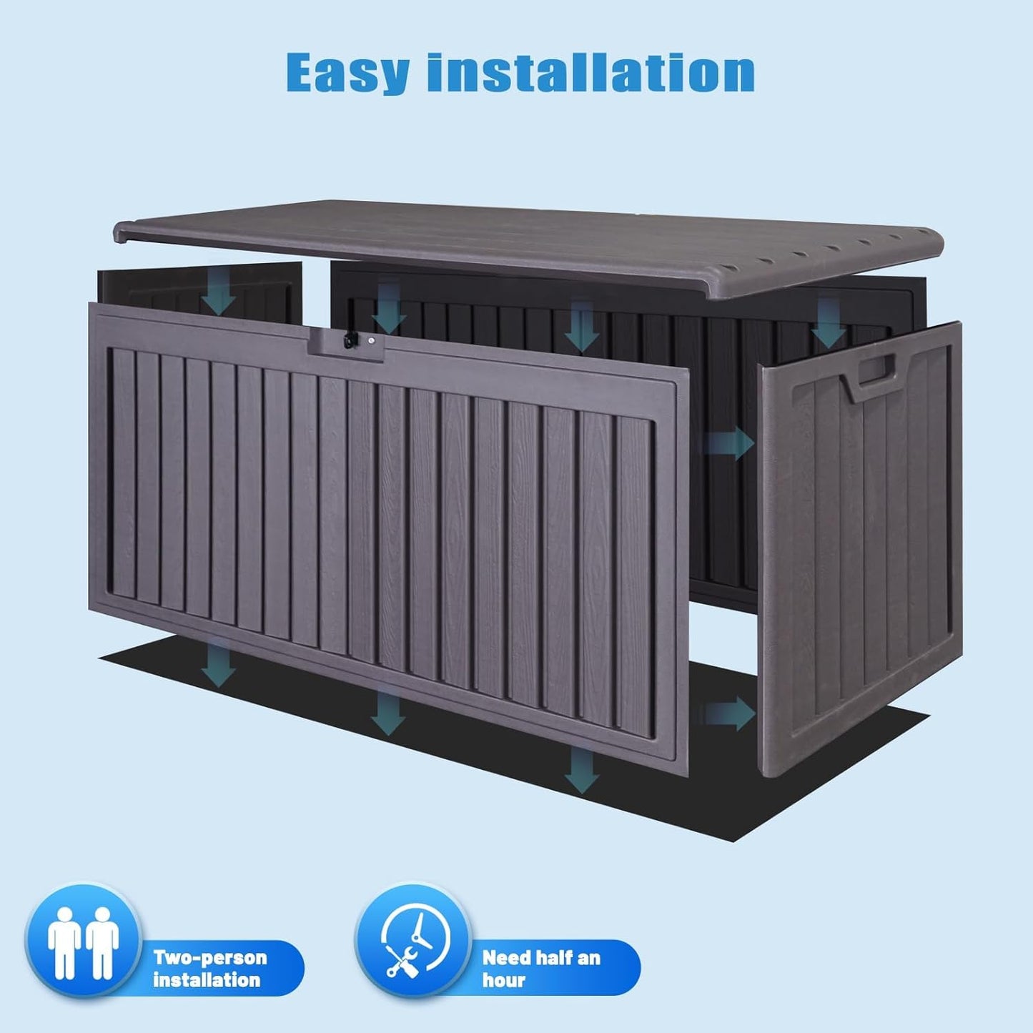 100 Gallon Outdoor Storage Box Waterproof, Resin Deck Box with Dual-Wall for Storing Gardening Tools, Pool Supplies, And More