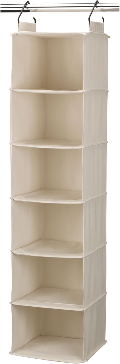 Household Essentials Cedarline 6-Shelf Hanging Closet Organizer, Heavy-Duty Cotton Canvas, Breathable, Versatile, Compact, Perfect for Rod or Wire Closets, Natural