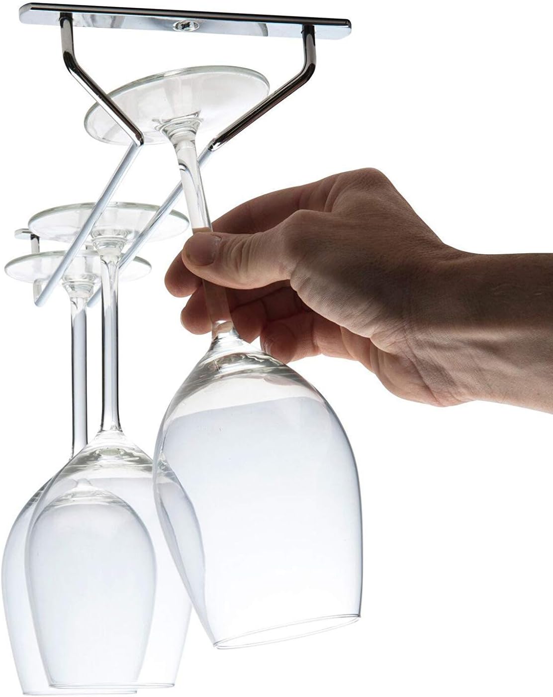 14-Inch Wine Glass Rack, Under Cabinet Wine Glass Holder Stainless Steel Chrome Finish Stemware Rack - Hanging Stemware Holder for Cabinet Kitchen Bar, Set of 2