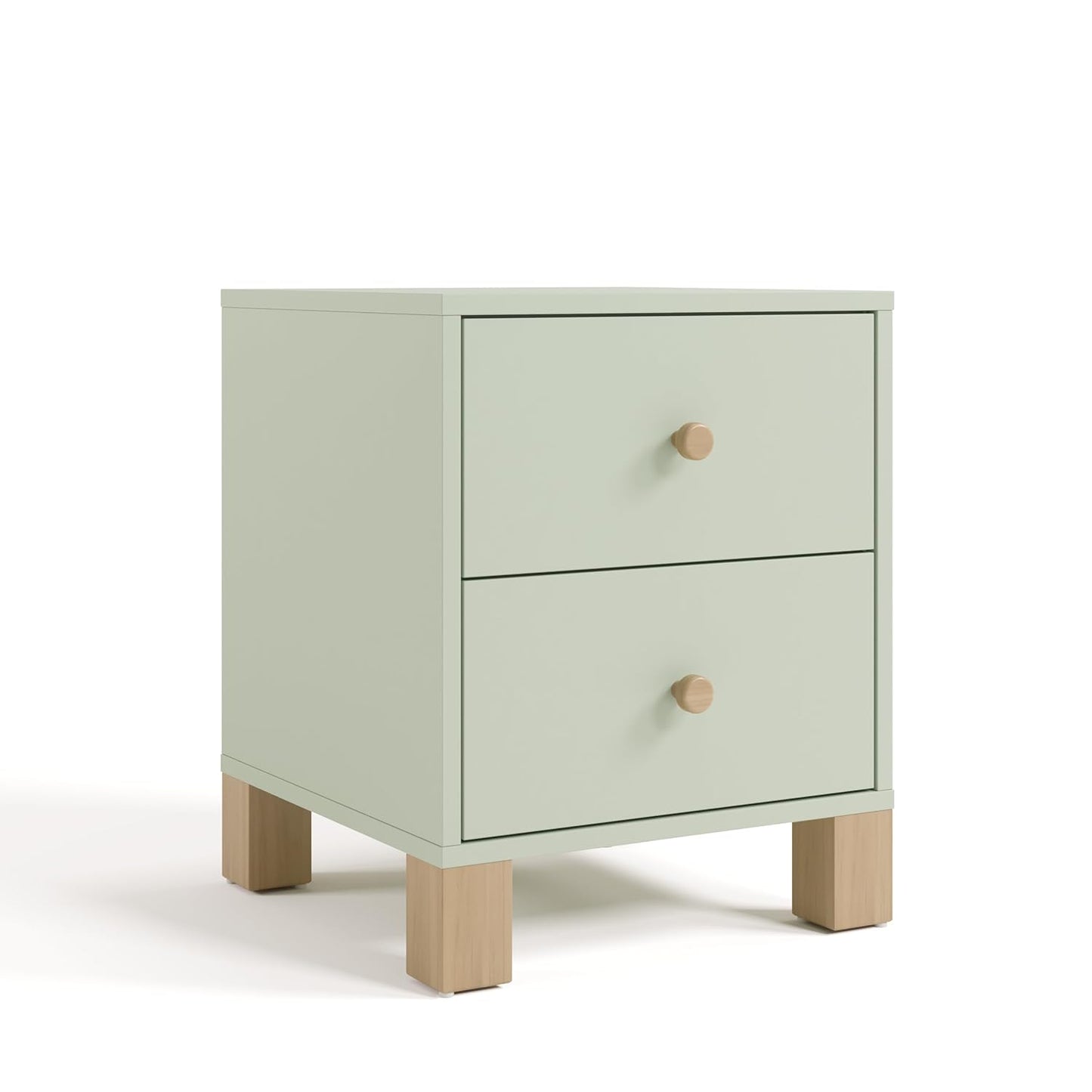 Storkcraft California 2 Drawer Nightstand (Sage with Driftwood) - GREENGUARD Gold Certified Nightstand for Kids Bedroom, Premium Wood Storage with Elegant, Iconic Block Feet
