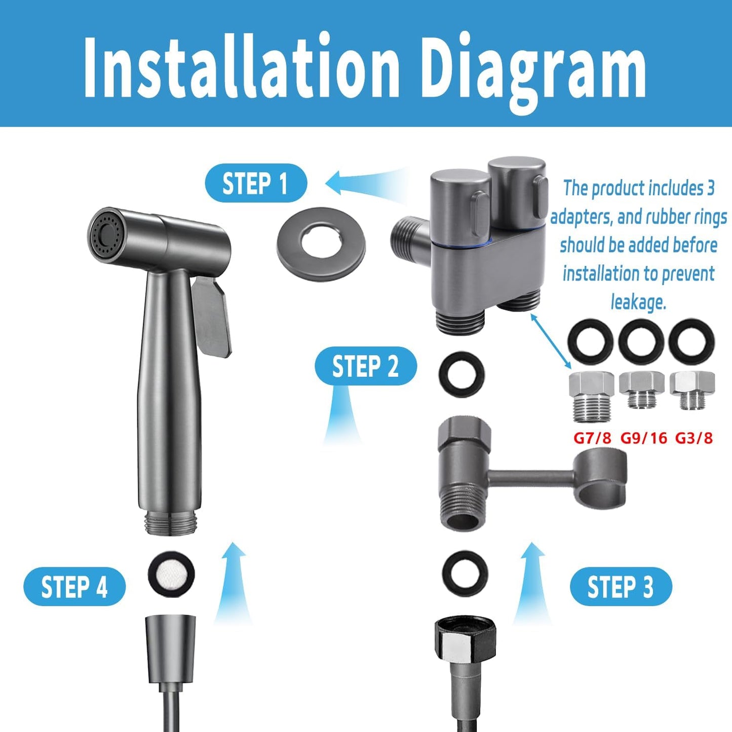 MLD Handheld Toilet Bidet Sprayer, Toilet Faucet Handheld Bidet Sprayers, Hand Shower Toilet Hose Sprayer Attachment for Water Spray and Cloth Diaper Wash (Grey)