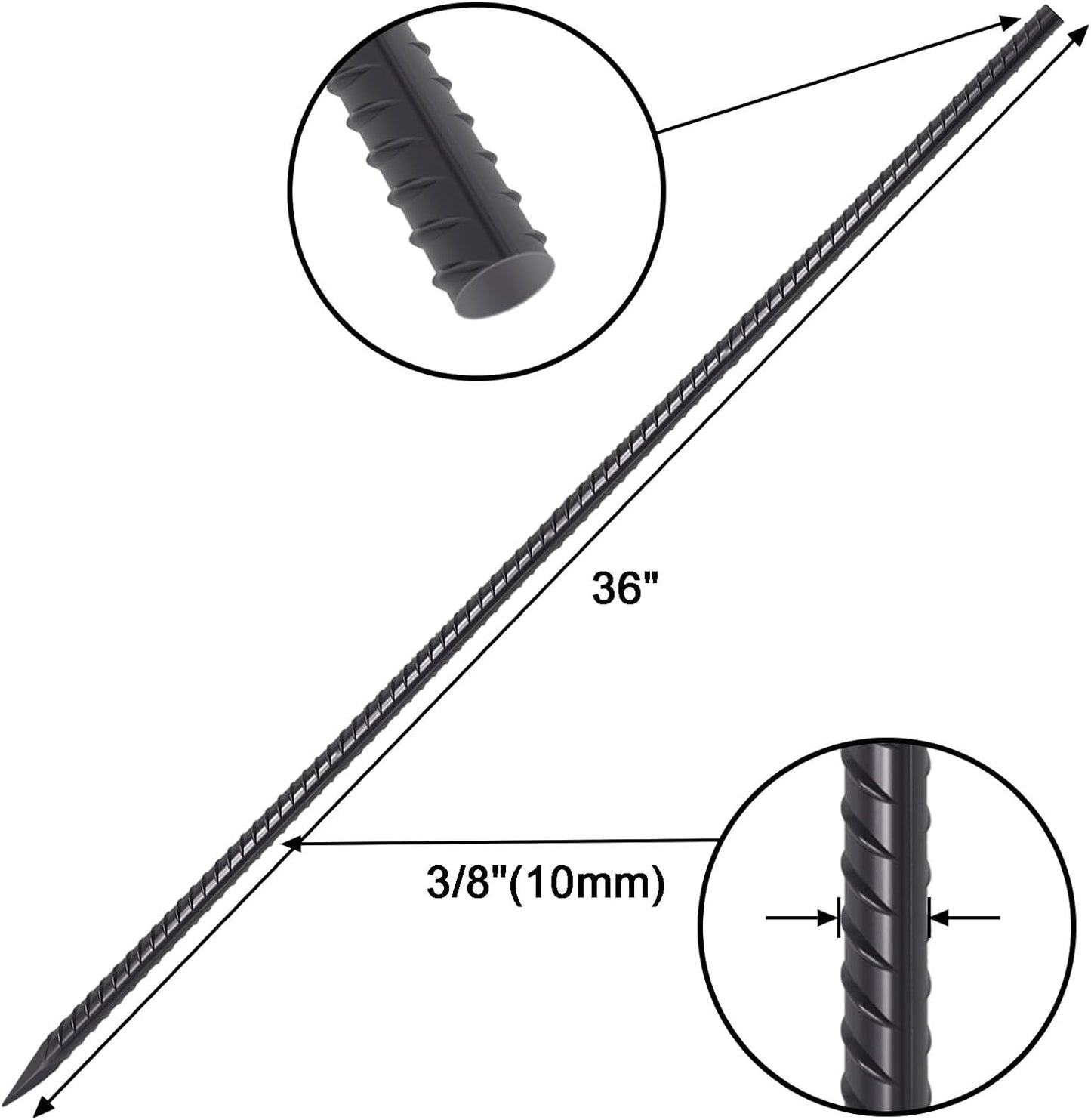 VVOKGO Rebar Stakes 36 Inch 16-Pack Concrete Form Stakes Heavy Duty Straight Ground Anchors, 3/8" Diameter Metal Steel Spikes with Chisel Point End for Plant Support, Garden Border,Landscape Edging